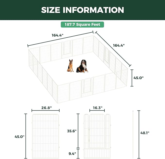 FXW Rollick Unleashed Dog Playpen for Indoor, Yard, RV Camping, 45 inch 24 Panels for Large Dogs, White│Patented