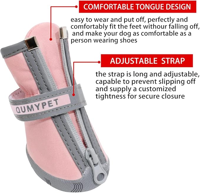 QUMY Dog Shoes for Small Dogs, Puppy Dog Boots & Paw Protectors for Winter Snowy Day, Summer Hot Pavement, Waterproof in Rainy Weather, Ourdoor Walking, Indoor Hardfloors Skid-Resistant Sole Pink 5