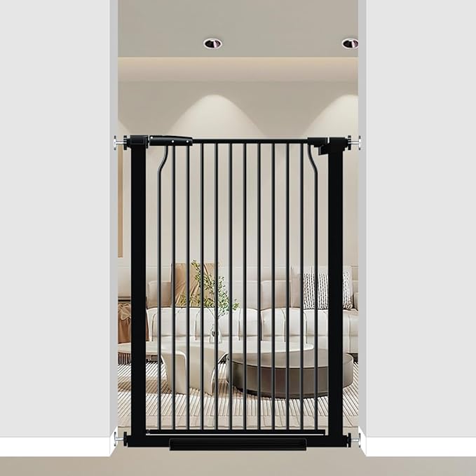 40.55" Extra Tall Baby Gate for Doorways Stairs, 29.6-32.5 in Narrow Baby Gates No Drill, Tall Dog Gate Indoor Walk Thru, Pressure Mounted Child Gate with Door for Pet Doggie Puppy Black