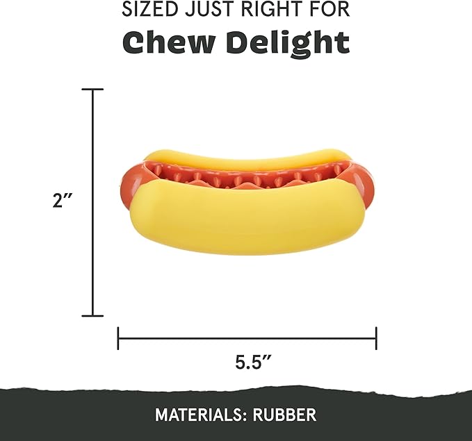 Barkbox Treat Meat Hot Dog Dog Toy | Bacon-Scented Rubber Chew Toy for Medium Dogs | Durable Dog Toys for Aggressive Chewers & Puppy Teething Toys