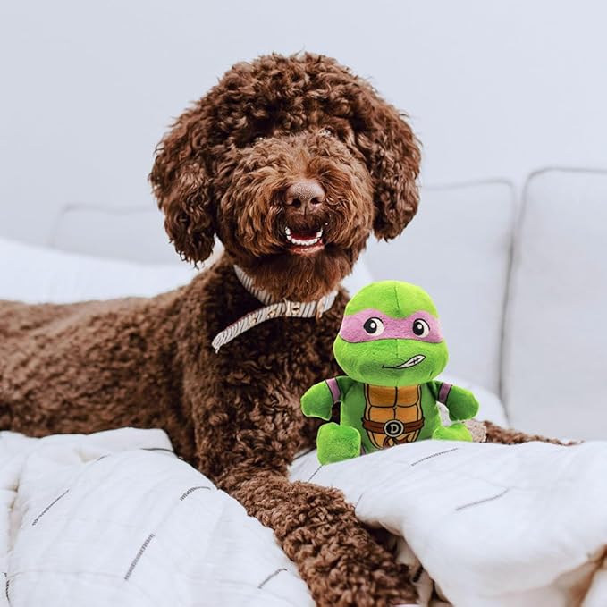 design LAB, Inc. Teenage Mutant Ninja Turtle Official Merchandise | TMNT Toys Squeaky Plush Dog Toy | Donatello | Stuffed Animal Turtle Squeaks for Interactive Play