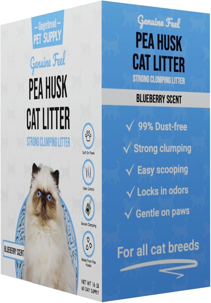 Premium Pea Husk Scented Cat Litter for Happy and Healthy Cats. (16 lbs)(Blueberry)