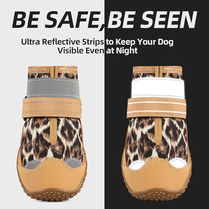 Dog Shoes for Large Dogs, Medium Dog Boots & Paw Protectors for Hardwood Floors, Outdoor Dog Booties for Hot Pavement Winter Snow Hiking, Waterproof Dog Shoes with Reflective Strips Size 8