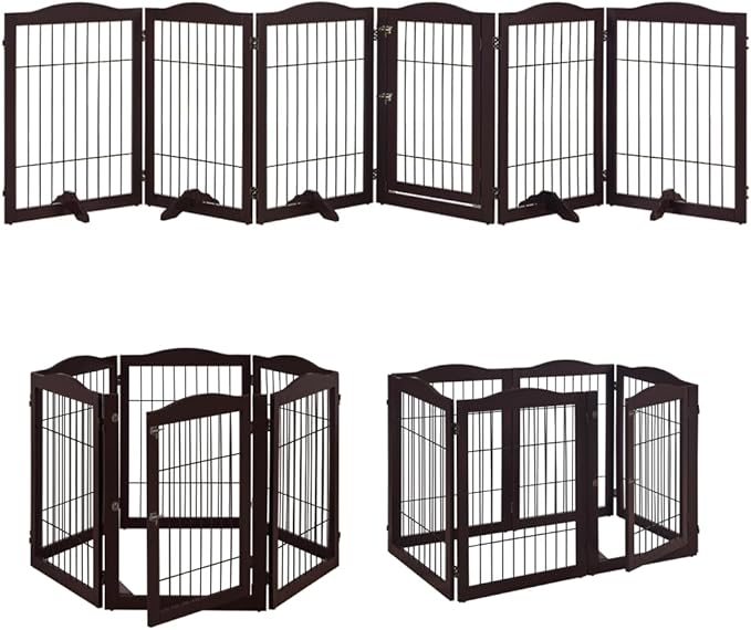 unipaws 132" Extra Wide Dog Gate and Pet Playpen, Free Standing Tall Dog Fence with Walk Through Door, Dog Barriers for Home, Use as Indoor Dogs Cats Pen, Rabbit Pen, Espresso