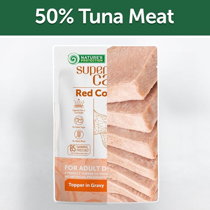 Nature's Protection Wet Dog Food Pouches for Small & Large Breed - High Protein, 24-Pack Soft Dog Food Toppers for Adult Red Fur Dogs (Superior Care - Tuna Fish, 2.46-oz)
