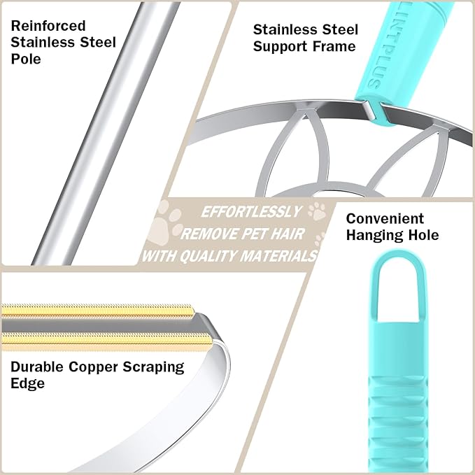 63‘’Ultra Long Heavy Duty Carpet Rake - Efficient Pet Hair Remover for Carpets, Rugs & Furniture, Deep Cleaning Carpet Scraper, Durable Home Use Tool by LINTPLUS