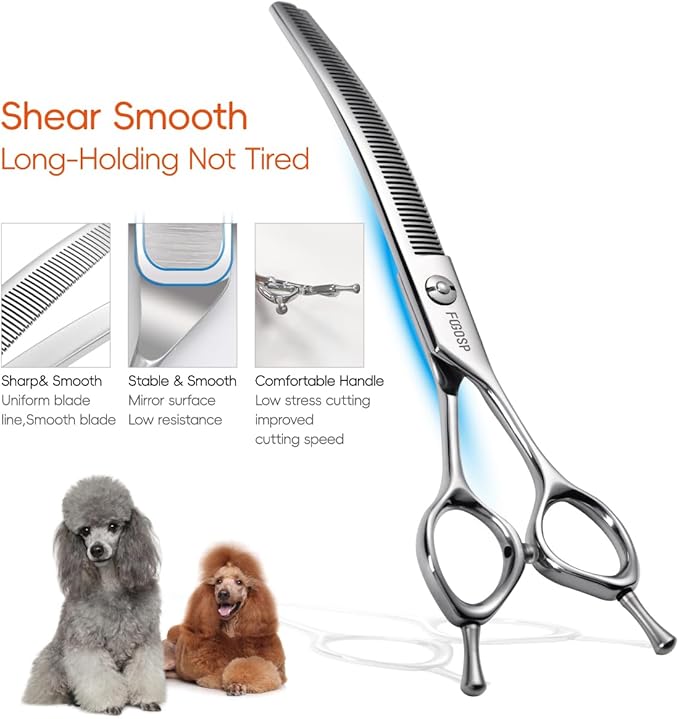 Curved Thinning Shears for Dogs Grooming 7.0'' Multipurpose Professional Pet Curved Blender Scissors for Dog Grooming 35% Thinning Rate (7.0 In, V Type Blender)