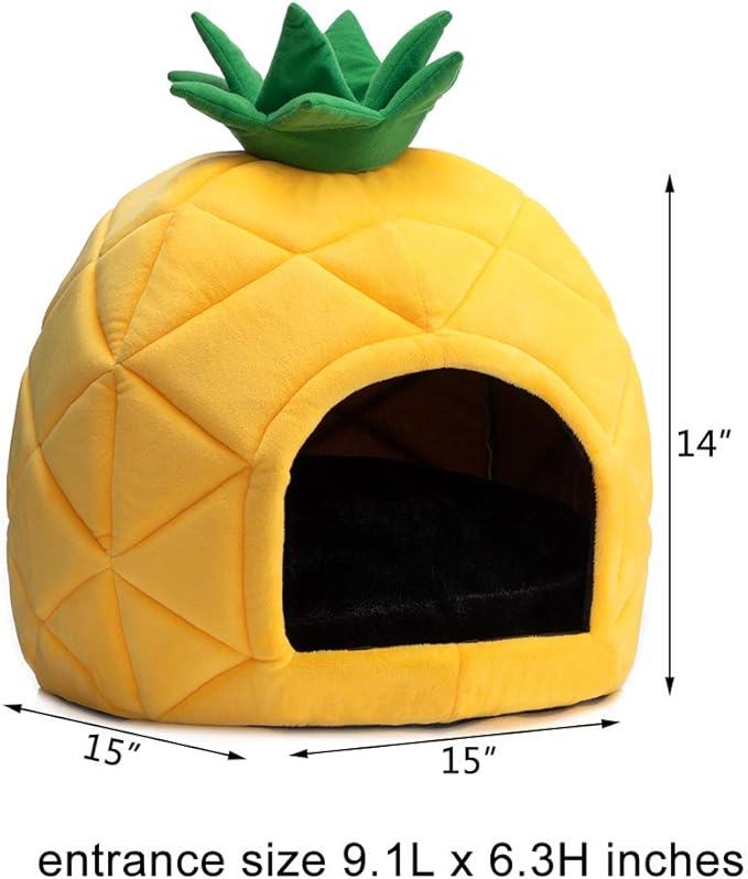 Hollypet Cozy Pet , Warm Cave Nest Sleeping Bed Pineapple Shape Puppy House for Cats and Small Dogs, Yellow