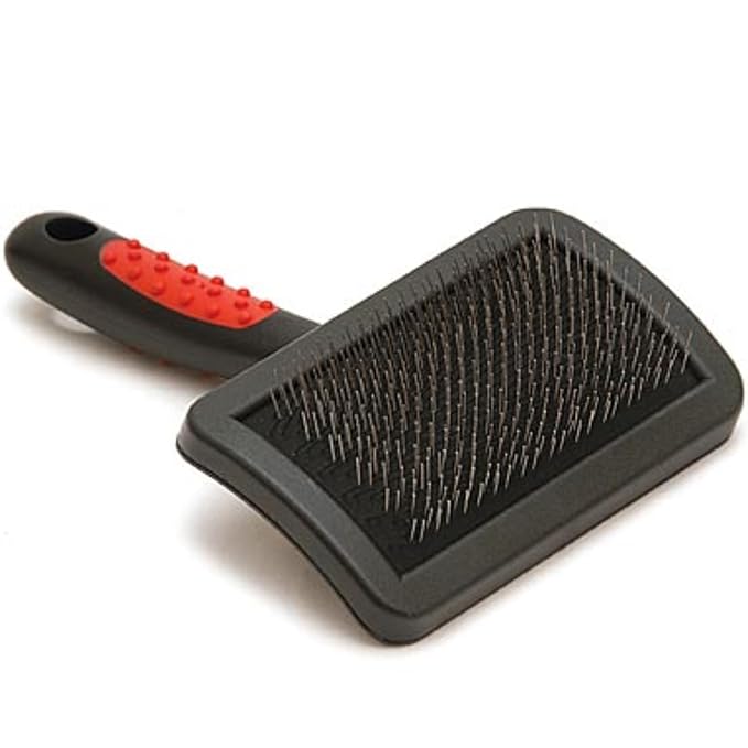Jeffers Pet Hard Pin Universal Slicker Brush for Dogs & Cats – Firm Bristles, Curved Head for Tough Mats & Tangles, Non-Slip Grip, Best for Thick Coats, Heavy Matting – Black, Red - Small