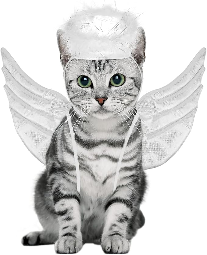 POPETPOP Pet Dog Cat Halloween Costume Angel Wings Shape Clothing - Creative Pet Cat Makeover Clothes for Halloween Festival Party Special Events - Pet Clothes Supplies - Size L (White)