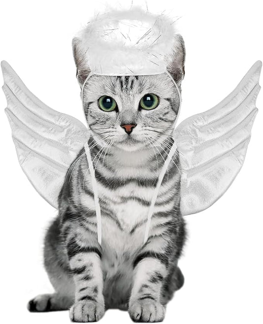 POPETPOP Pet Dog Cat Halloween Costume Angel Wings Shape Clothing - Creative Pet Cat Makeover Clothes for Halloween Festival Party Special Events - Pet Clothes Supplies - Size L (White)