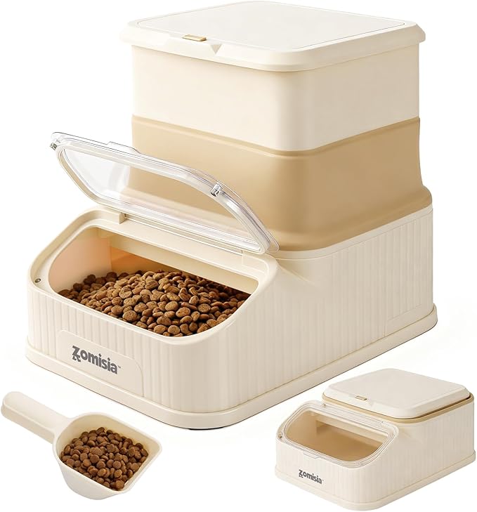 25lbs Dog Food Storage Container - First-in, First-out Easy Dispense Base for Freshness, Collapsible Pet Food Storage Containers with Transparent Lid and Scoop