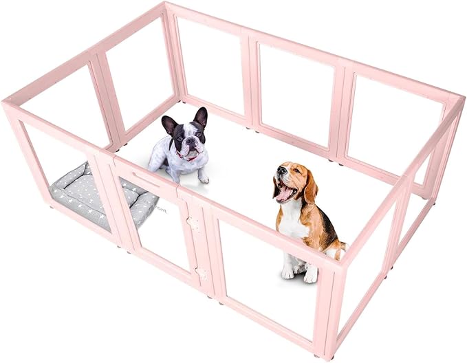 Clear Acrylic Plastic Dog Playpen - Clear Dog Play Pen - Easy Assemble Acrylic Dog Playpen - Puppy Playpen, Cat Playpen, Small Animal Playpen, Dog Play Pen Indoors (Pink-30.3" H, 10PCS)