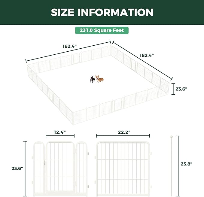 FXW Rollick Unleashed Dog Playpen for Indoor, Yard, RV Camping, 24 inch 32 Panels for Small and Puppy Dogs, White│Patented