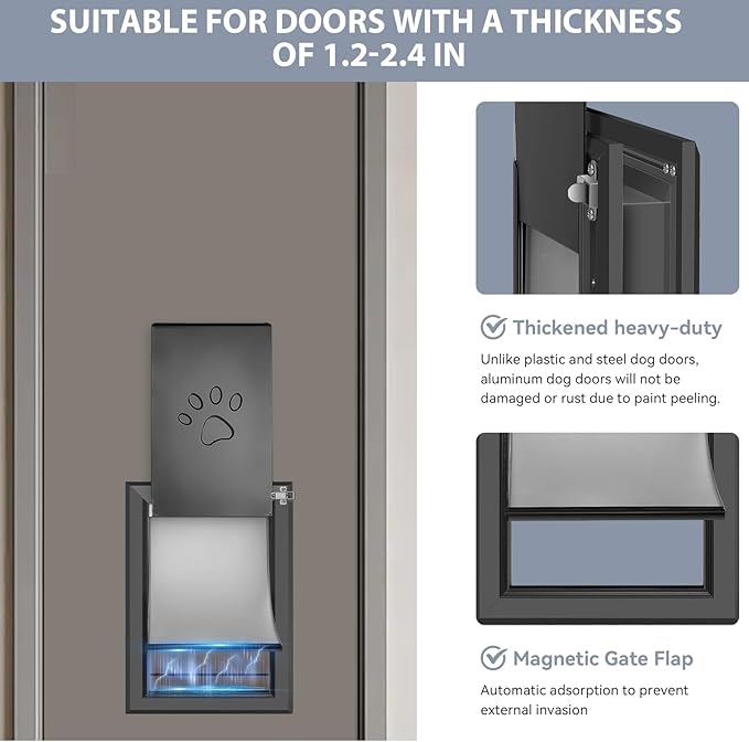 [Petoasis] Heavy Duty Aluminum Dog Door with Lock,3 Flap Insulated Doggie Doors with Installation Manual,Durable and Rust Resistant, Patent: USD1057087S, (Black, XLarge for Door)