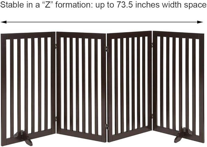 unipaws 36" H Free Standing Pet Gate for Dog Cat, Tall Wooden Dog Gates for Doorway, Stairs, Foldable Pet Fence for The House, Expandable Dog Barrier, Indoor Use, Espresso