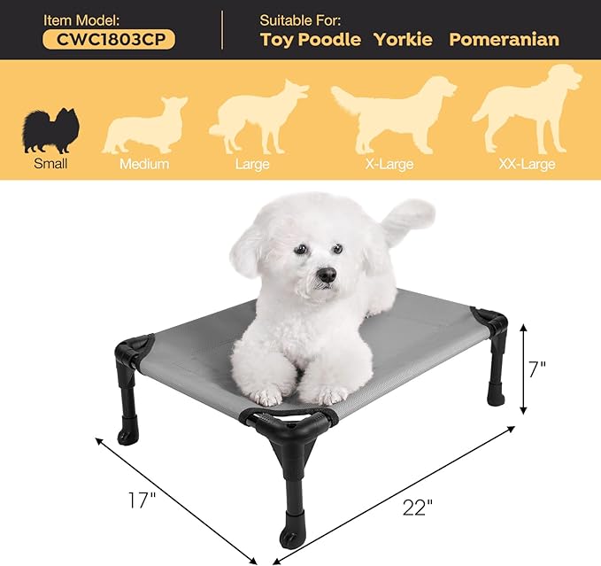 Veehoo Cooling Elevated Dog Bed, Portable Raised Pet Cot with Washable & Breathable Mesh, No-Slip Feet Durable Dog Cots Bed for Indoor & Outdoor Use, Small, Silver Gray