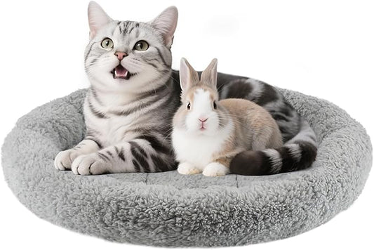 Round Cat Bed Washable Cat Donut Bed with Non-Slip Bottom Comfortable Soft Pet Bed for Cats and Small Dog/Gray （Diameter: 19.5"）