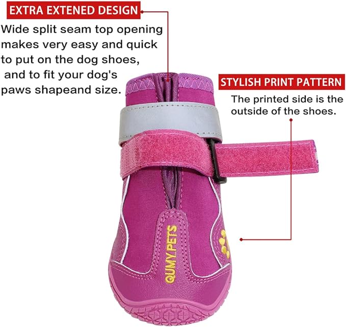 QUMY Dog Shoes for Large Dogs, Medium Dog Boots & Paw Protectors for Winter Snowy Day, Summer Hot Pavement, Waterproof in Rainy Weather, Outdoor Walking, Indoor Hardfloors Anti Slip Sole Purple Size 8