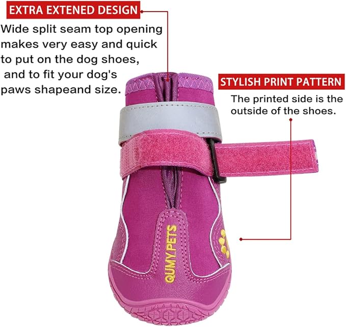 QUMY Dog Shoes for Large Dogs, Medium Dog Boots & Paw Protectors for Winter Snowy Day, Summer Hot Pavement, Waterproof in Rainy Weather, Outdoor Walking, Indoor Hardfloors Anti Slip Sole Purple Size 1