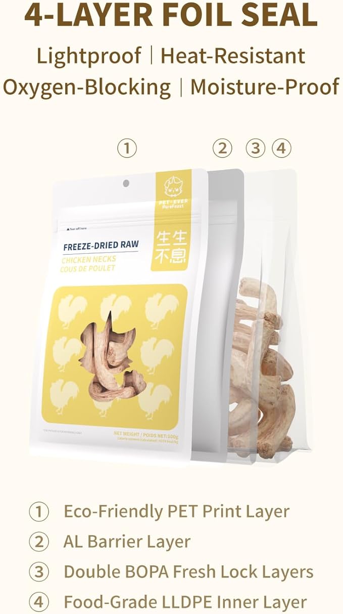 Freeze-Dried Chicken Neck Treat for Small Dog & Cat, Natural Single Ingredient Cats Dogs Dry Food, Healthy Whole Cut Pet Raw Treats for Dental Care (3.5 oz)