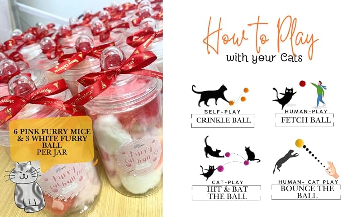 Cat Toy Ball Furry Ball with Bell in Pink Cat Toy Catnip Silvervine