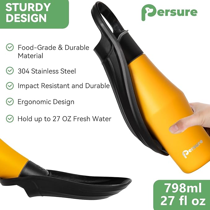27 OZ Dog Water Bottle Portable Stainless Steel Convenient Pet Water Dispenser, Leak Proof Puppy Travel Water Bowl for Dog Outdoor Walking, Hiking, Perfect Size for All Dog Breeds, Yellow