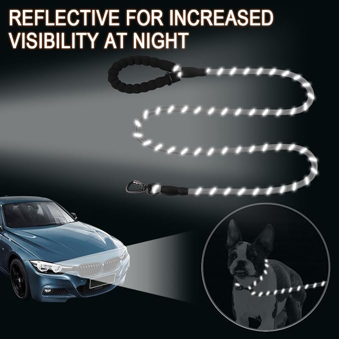 BARKBAY Dog Leashes for Large Dogs Heavy Duty Dog Leash 4/5/6 FT with Comfortable Padded Handle and Highly Reflective Threads for Medium Large Dogs Walking Training Running (6FT-1/2'',Gray)