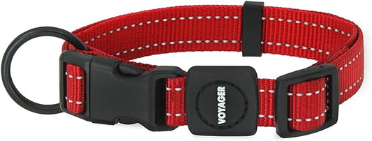 Best Pet Supplies Reflective Dog Collar with Adjustable Length, Heavy-Duty Buckle, and Strong Leash D-Ring, Training, Walking, Jogging Accessory for Small, Medium, and Large Breeds - Red, M