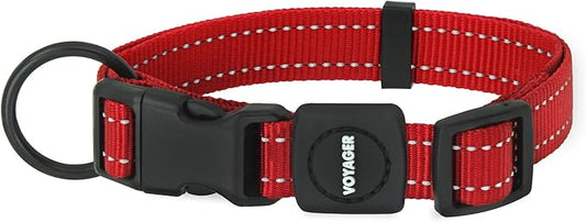 Best Pet Supplies Reflective Dog Collar with Adjustable Length, Heavy-Duty Buckle, and Strong Leash D-Ring, Training, Walking, Jogging Accessory for Small, Medium, and Large Breeds - Red, S