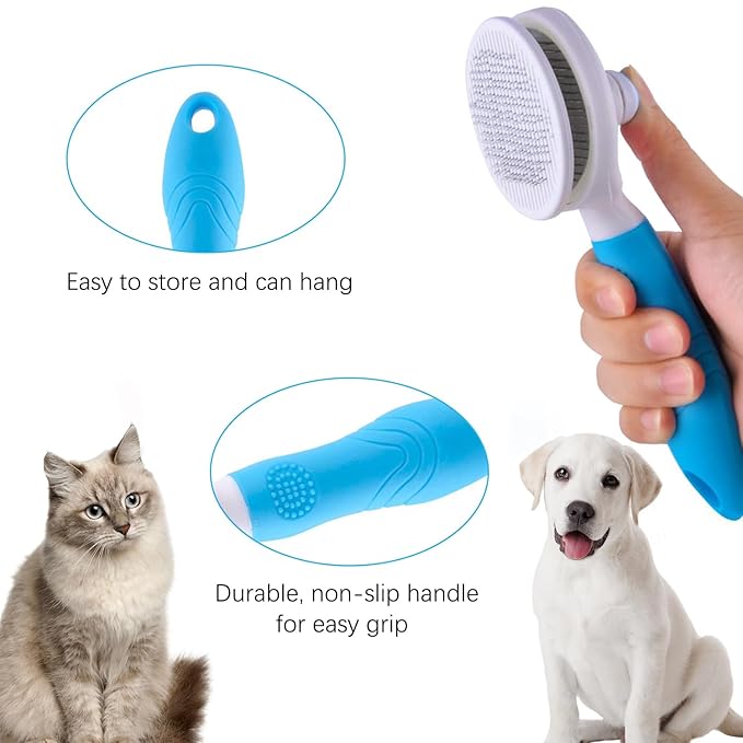 Cat Grooming Brush, Pets Skin Friendly Self Cleaning Slicker Massage Brushes for Shedding Dogs Cats Hair Gentle Remove Loose Undercoat with Long or Short Hairs for All Fur Type- UPGRADED