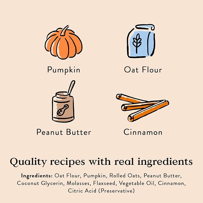 Bocce’s Bakery Pumpk'n Spice Treats for Dogs, Wheat-Free Everyday Dog Treats, Made with Real Ingredients, Baked in The USA, All-Natural Soft & Chewy Cookies, Pumpkin, Peanut Butter, & Cinnamon, 6 oz