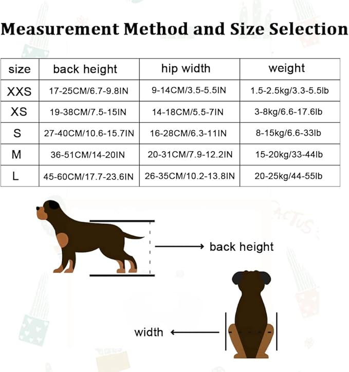 Dog Wheelchair Adjustable Dog Cart Lightweight Pet/Doggie Wheelchairs for Back Legs Assist Small Pets with Paralyzed Hind Limbs to Recover Their Mobility (L)
