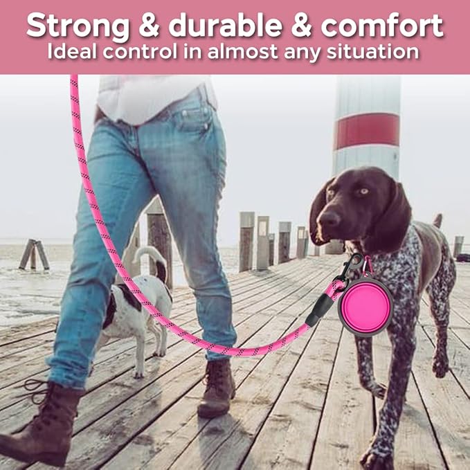 COOYOO 2 Pack Dog Leash 5 FT Heavy Duty - Comfortable Padded Handle - Reflective Dog Leash for Medium Large Dogs with Collapsible Pet Bowl