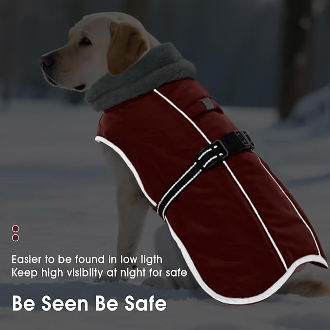 Dog Winter Jackets for Large Dogs,Size L Warm Pet Coat with Leash Hole,Waterproof Dogs Snowsuits Warm Pet Jacket Fleece Cold Weather Coats Reflective Puppy Vest,Dog Cold Weather Coats,Red,L