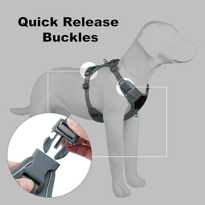 Plutus Pet No Pull Dog Harness, Release at Neck, Soft Padded, Reflective Adjustable Dog Vest Harness for Small, Medium, Large Dogs(Gray, XS)