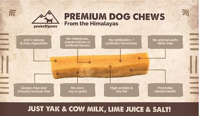 Yak Cheese Himalayan Dog Chews, High Protein, Natural Dog Treats Large Breed, Lactose Free Chew Sticks for Aggressive Chewers, Long Lasting Pet Treat for Dogs Under 80 lbs, 3 X-Large Chews