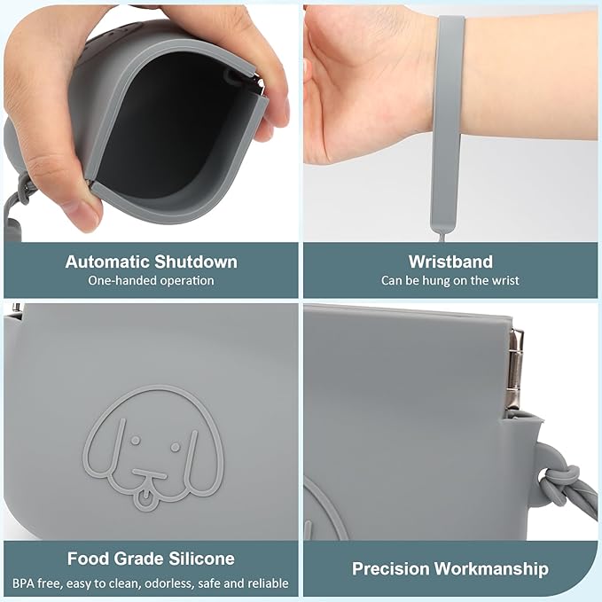 WALLFID Silicone Dog Treat Pouch Small Bag,Auto Closure,with Pet Training Clicker,Walking Bag for Dog and Cat,Pocket Size,Easy to Clean,Odorless (Dark Gray and Black)