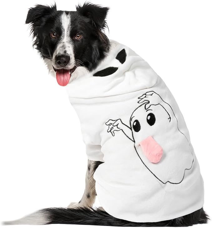 NACOCO Halloween Ghost Dog Costume - Pet Christmas New Year Hoodie Warm Party Coat Outfit for Small and Medium Cat Dog Clothes(White Ghost,XL)