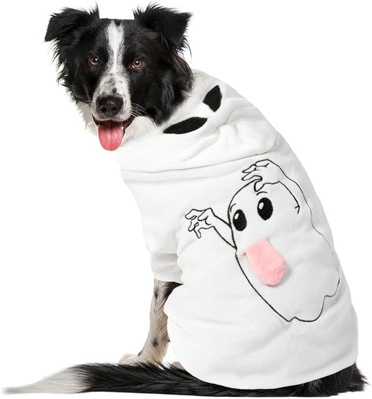 NACOCO Halloween Ghost Dog Costume - Pet Christmas New Year Hoodie Warm Party Coat Outfit for Small and Medium Cat Dog Clothes(White Ghost,XL)