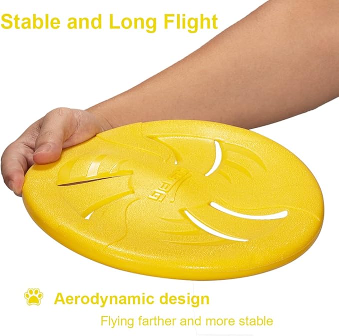 Indestructible Flying Discs, Soft Interactive Catch & Fetch Toys for Small & Medium Dogs, Floats in Water & Safe on Teeth, 7.48 Inch (Small, Yellow)
