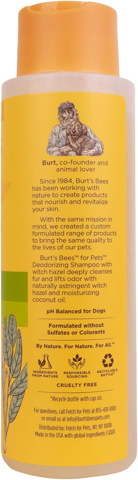 Burt's Bees for Pets Deodorizing Dog Shampoo with Witch Hazel, 95% Natural Origin Formulas, Dog Deodorizing Shampoo - Gentle for Smelly Dogs, 32 oz