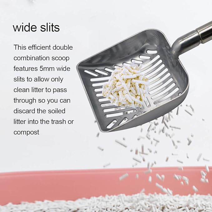 Cat Litter Scooper Metal Cat Litter Scoop Long Handle Cat Scoop Aluminum Litter Box Scooper Kitty Litter Scoop Non-Stick Stronger Large Cat Litter Sifter Scoop Manages Big Clumps of Multi-cat Families