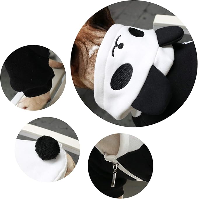 iChoue Panda Dog Halloween Costumes Clothes Sweater Cute Funny for French Bulldog Cold Weather Winter Coats Hoodies Frenchie English Pug - Black/Large Plus