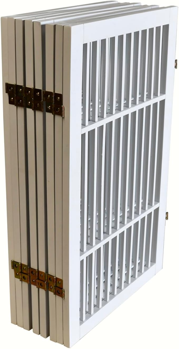 Pet Dog Gate Strong and Durable Freestanding Folding Acacia Hardwood Portable Wooden Fence Indoors or Outdoors by Urnporium (White Pet Gate, 8 Panel 30" Tall)