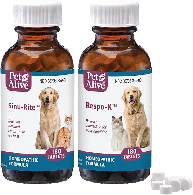 PetAlive Respiratory ComboPack for Pets - All Natural Homeopathic Remedies Relieve Symptoms of Blocked Sinuses, Colds, and Respiratory Irritation in Cats and Dogs