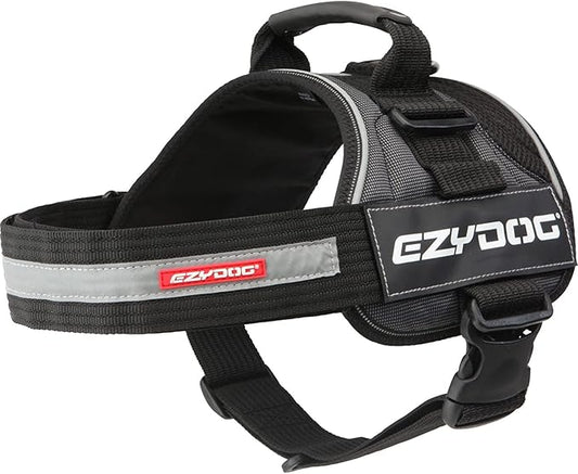 EzyDog Convert Dog Harness – Trail-Ready Rugged Harness for Walking, Hiking & Outdoors with Reflective Piping, Badge Attachment Points, Traffic handle, & Comfort Lining (X-Small, Charcoal)
