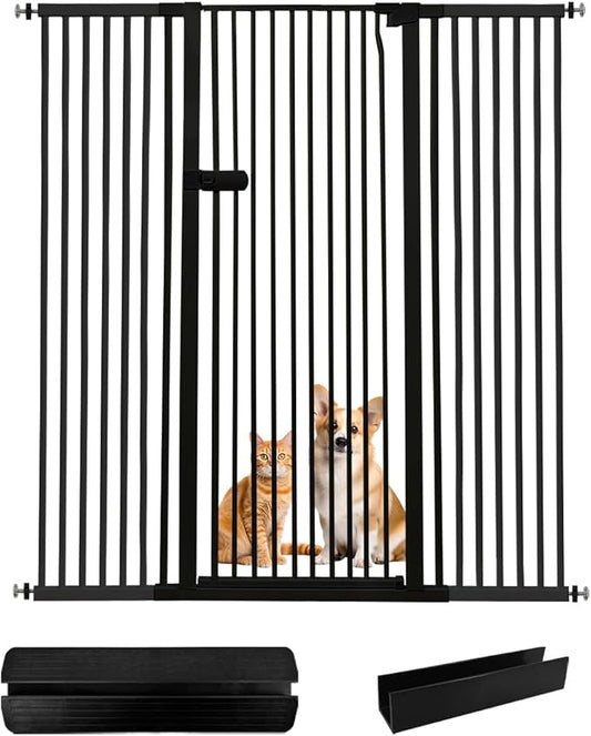 Lumizone Extra Tall Cat Gate 61.02" High Pressure Mounted Extra Wide 2025 New (17 Sizes) 1.37" Gap No Drilling Auto-Close One-Handed Operation Tall Pet Gate for Dogs(Black, 55.12"-59.44"/140-150.5CM)