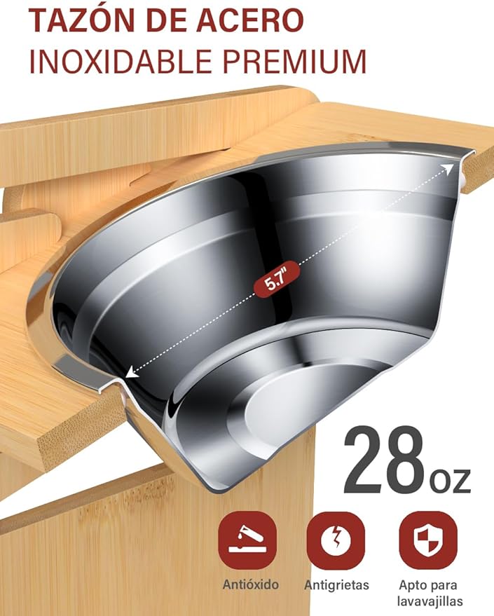 Vantic Elevated Dog Bowls, Adjustable Raised Dog Bowl Stand for Large and XLarge Pet, Sturdy Bamboo Food Feeder with 2 Stainless Steel Dishes, Natural