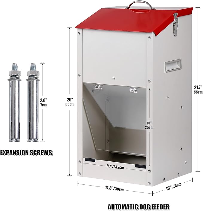 Galvanized Automatic Dog Feeder Large Breed Dog Food Dispenser for Large Dogs, 25lbs Outdoor Pets Feeder Gravity Food Feeder, US Patent Pending